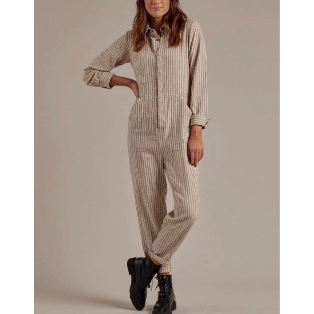 Rylee + Cru Women's Striped Jumpsuit Coveralls Linen Cotten Minimalist Medium